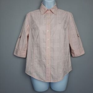 Burberry Light Pink Roll Tab Short Sleeve Collared Button Up Shirt size Small